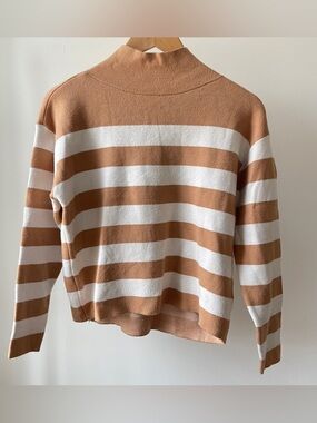 Maeve Anthropologie Striped Turtleneck Sweater in Tan and White Size XXS